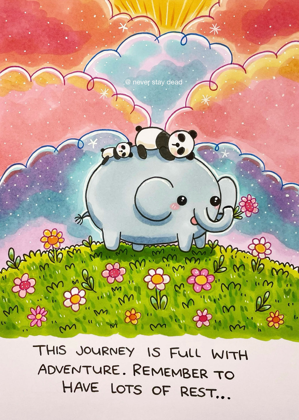 Mini Original ‘Elephant & Pandas’ Drawing (A5)