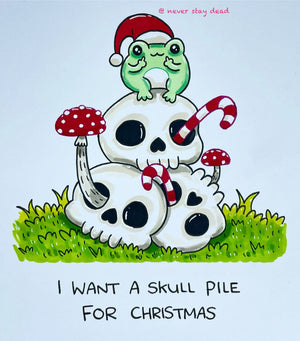 Mini Original ‘Christmas Skull Pile’ Drawing (A5)