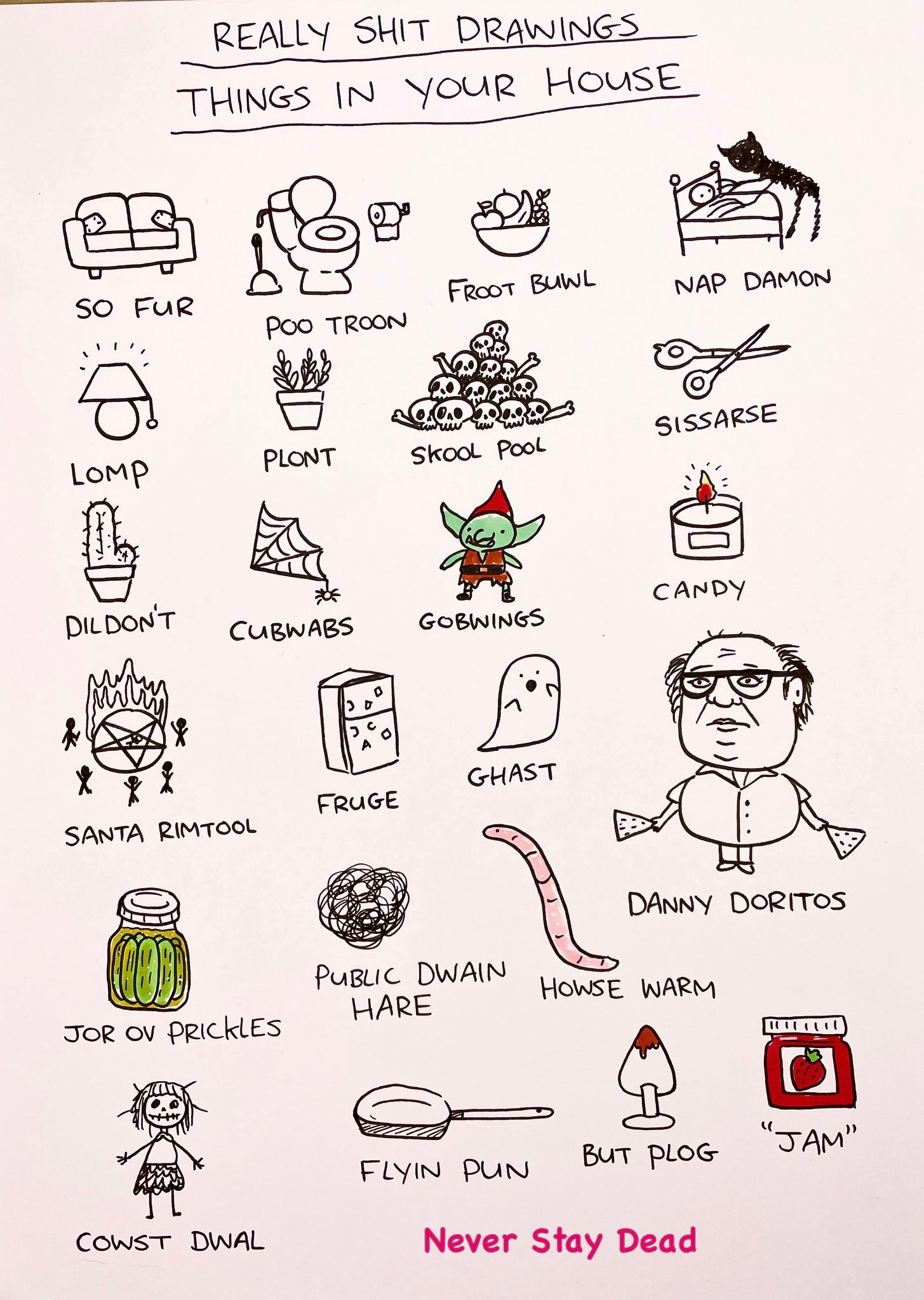 Poor Items Drawing Original ‘Really Bad Drawings: Things In Your House’ Doodle Sheet (A4 ...