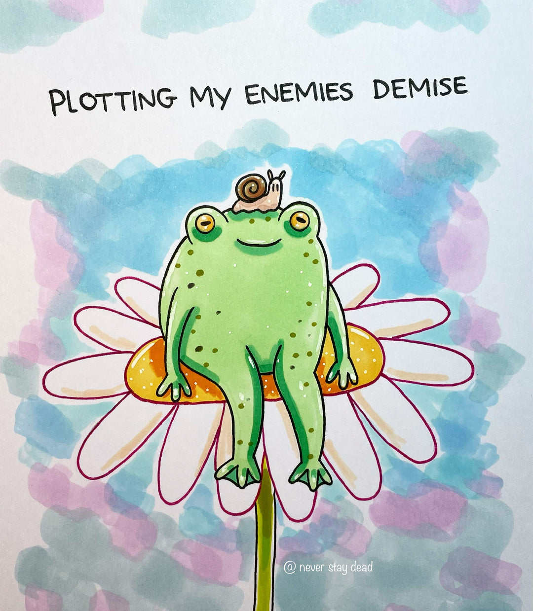 Mini Original ‘Plotting Frog’ Drawing (A5) – Never Stay Dead