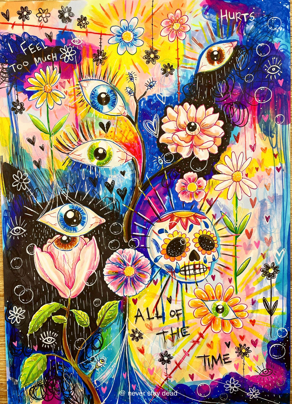 Original ‘I Feel Too Much…’ surreal/abstract Mixes Media (A4)