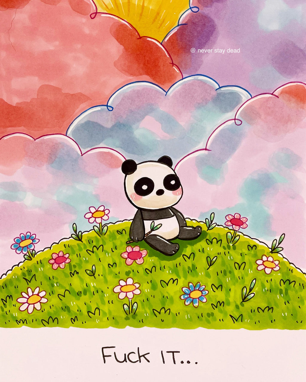 Mini Original ‘Panda Cloudy Sunset’ Drawing (A5)