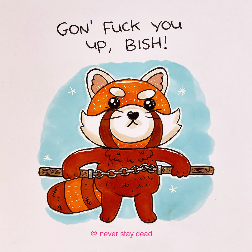 Mini Original ‘Nunchuck Red Panda’ Drawing (A5)