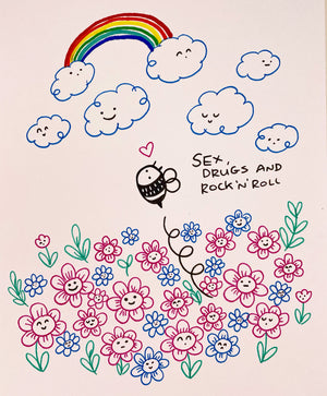 Mini Original ‘Freehand Bee, Flowers & Clouds’ Doodle