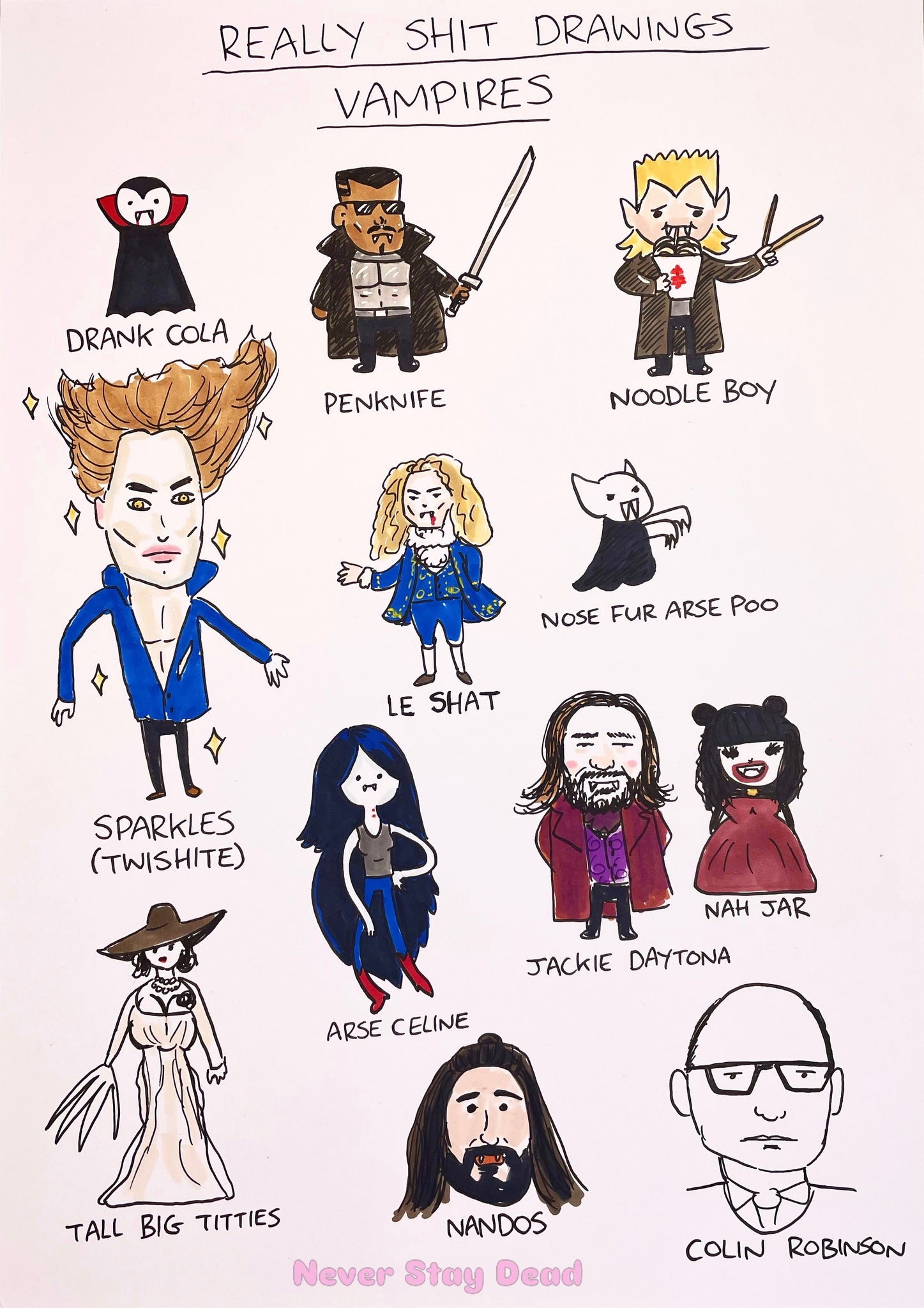 Original ‘Really Bad Drawings: Vampires’ Doodle Sheet (A4) – Never Stay ...