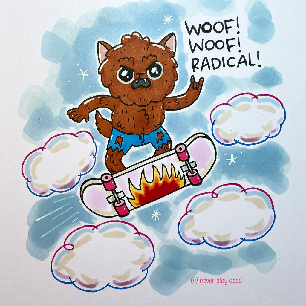 Mini Original ‘Skateboarding Werewolf’ Doodle (A5)