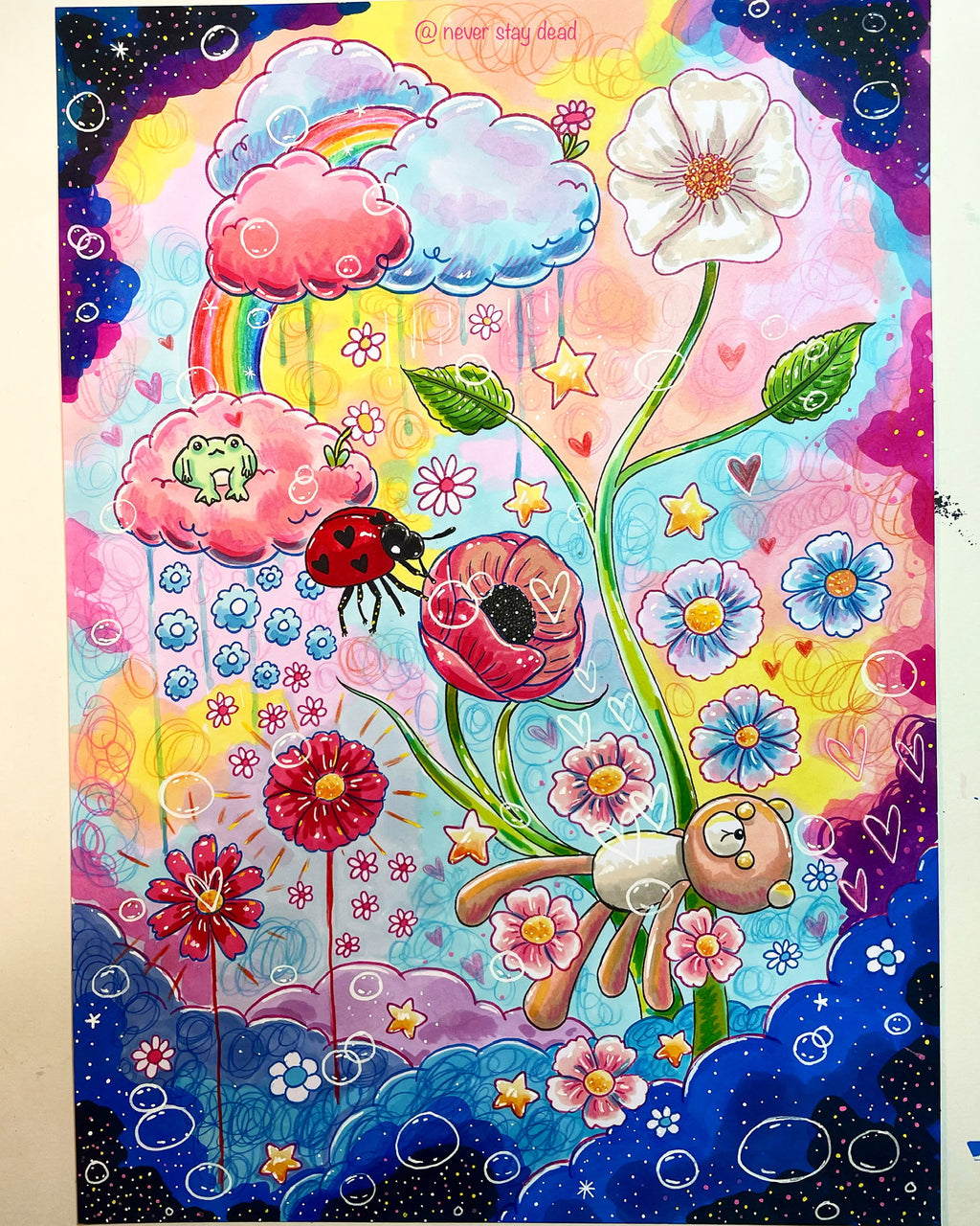 Original ‘Dreamy Rainbow Clouds’ In Mixed Media (A4)