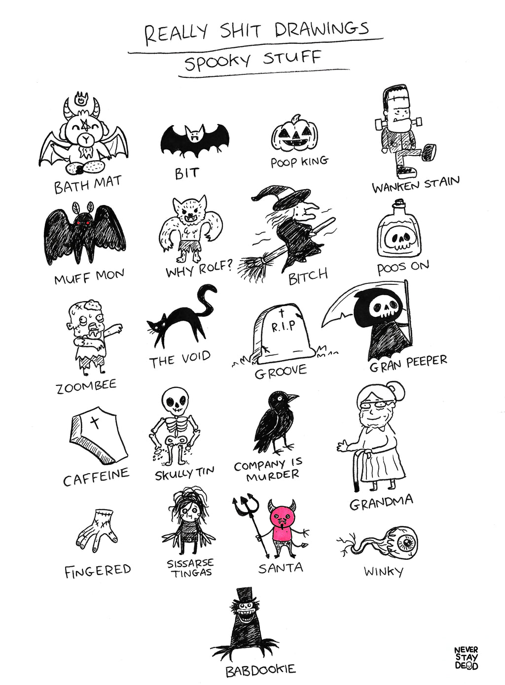 Original ‘Really Bad Drawings Of Spooky Stuff’ Doodle Sheet (A4)
