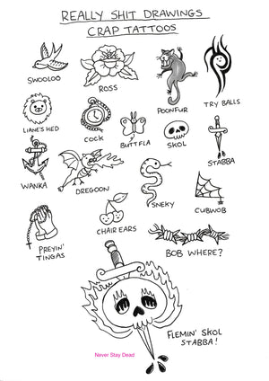 Original ‘Really Bad Drawings Tattoos’ Doodle Sheet (A4)