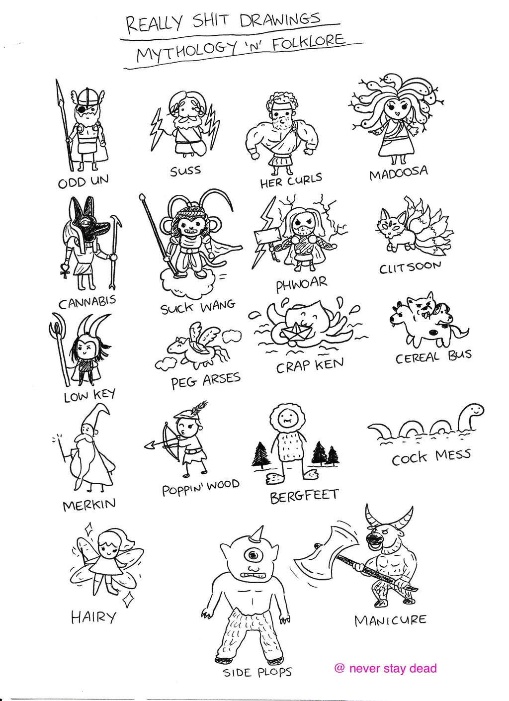 Original ‘Really Bad Mythology’ Doodle Sheet (A4)