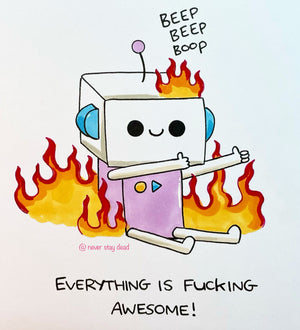 Mini Original ‘Robot On Fire’ Doodle (A5)
