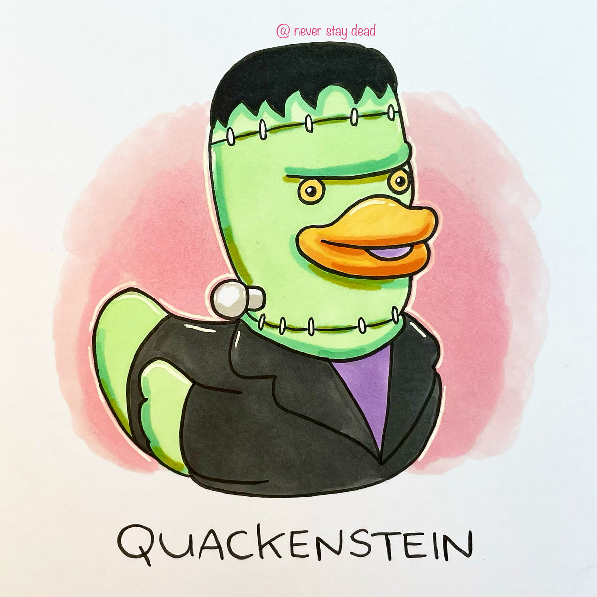 Mini Original ‘Quackenstein’ Drawing (A5) – Never Stay Dead