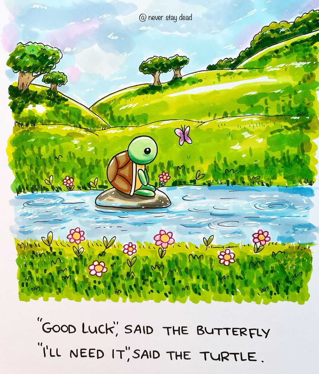 Mini Original ‘Turtle And Butterfly’ Drawing (A5)