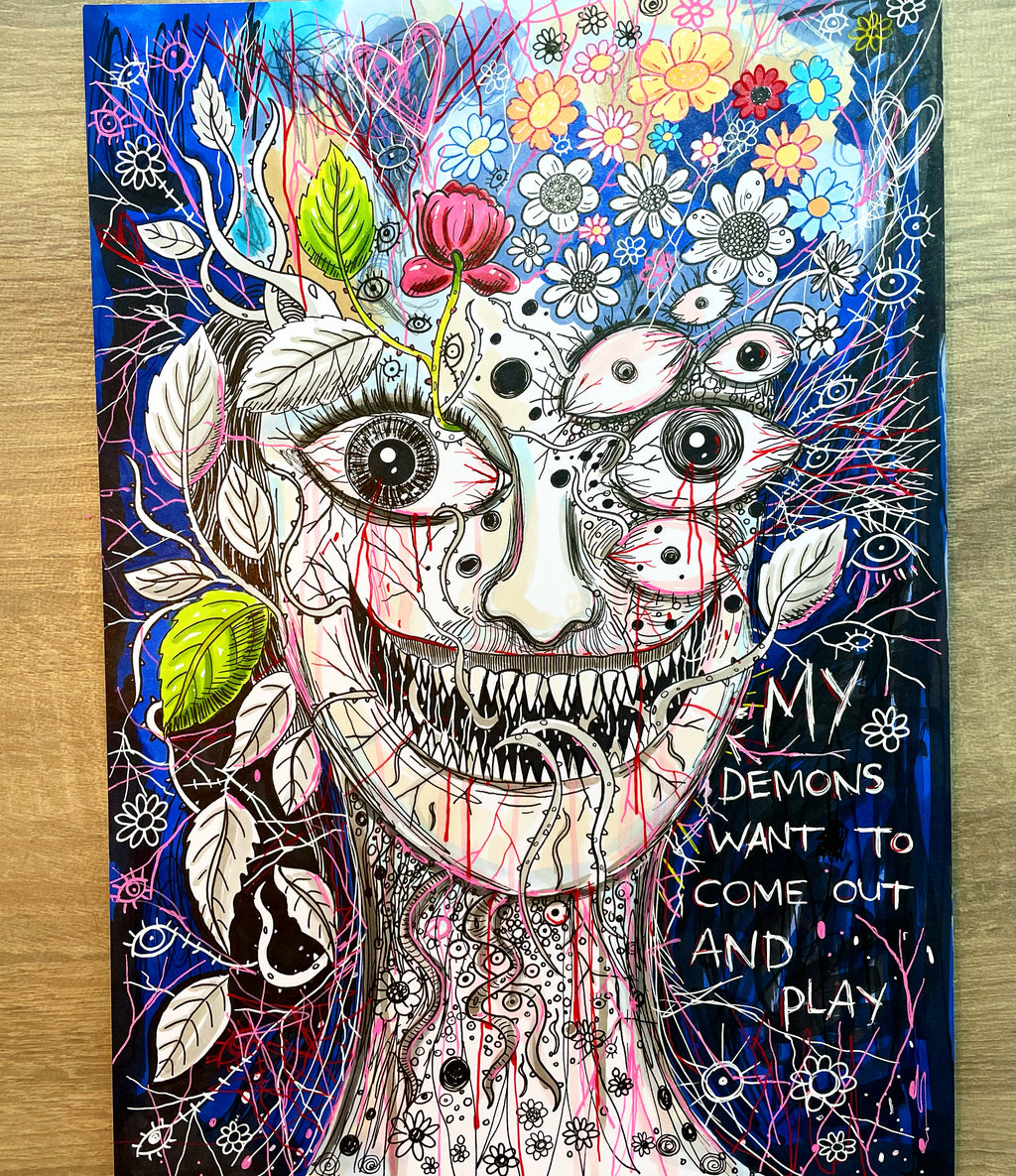 Original ‘My Demons Want To Come Out And Play’ Mixed Media (A4)