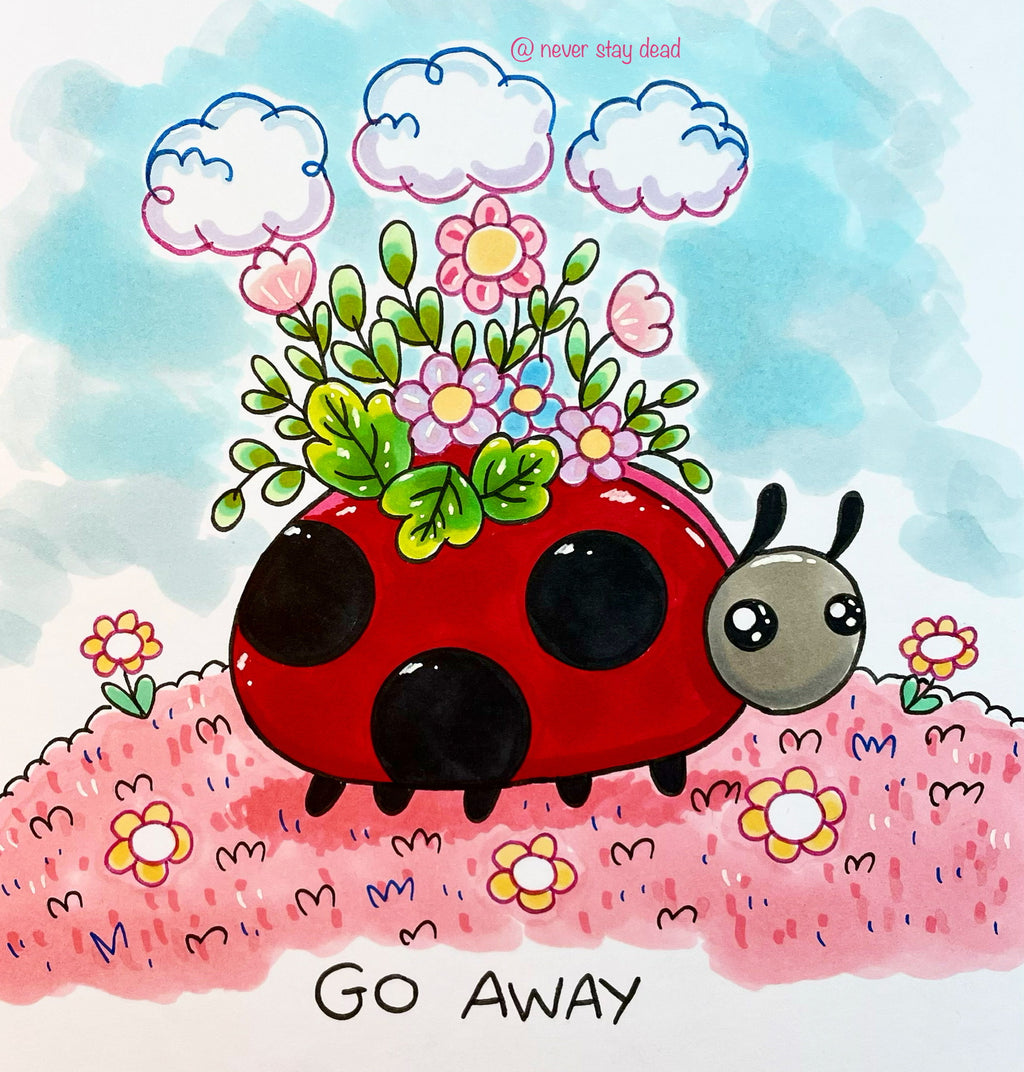 Mini Original ‘Ladybug Succulent‘ Drawing (A5)