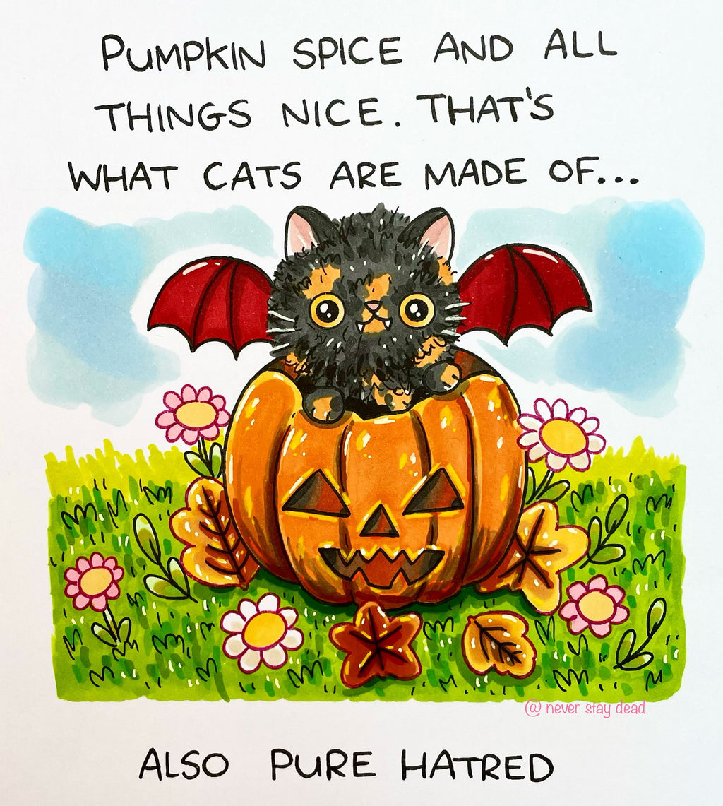 Mini Original ‘Pumpkin Vampire Cat’ Drawing (A5)