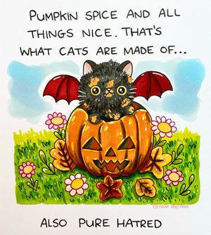 Mini Original ‘Pumpkin Vampire Cat’ Drawing (A5)