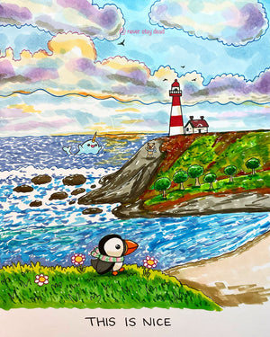 Original ‘Puffin Lighthouse’ Drawing (A4)