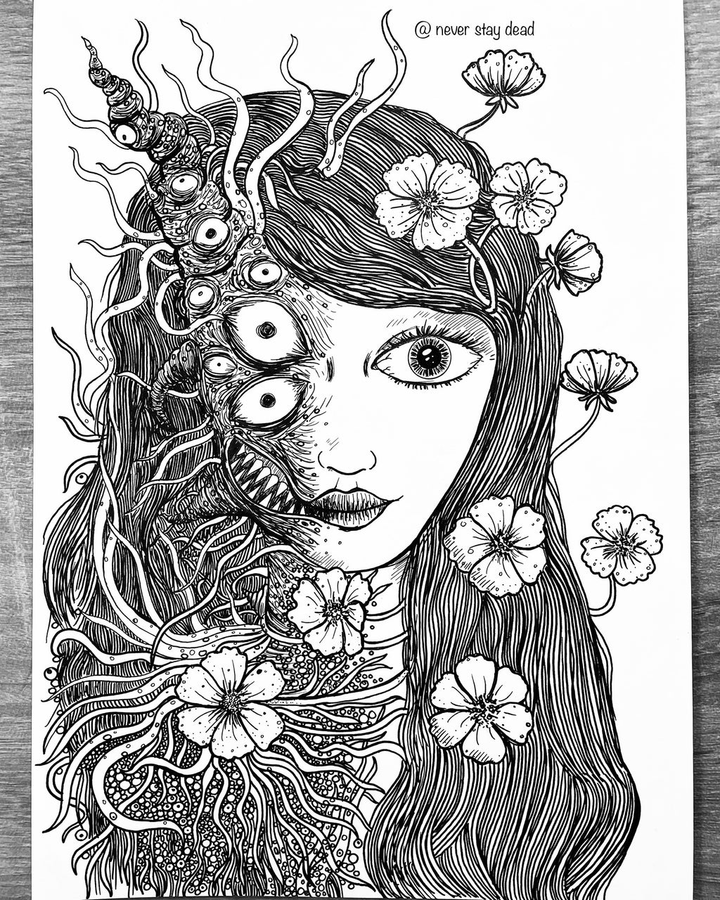 Original ‘Body Horror/Girl Face’ Pen Drawing (A4)