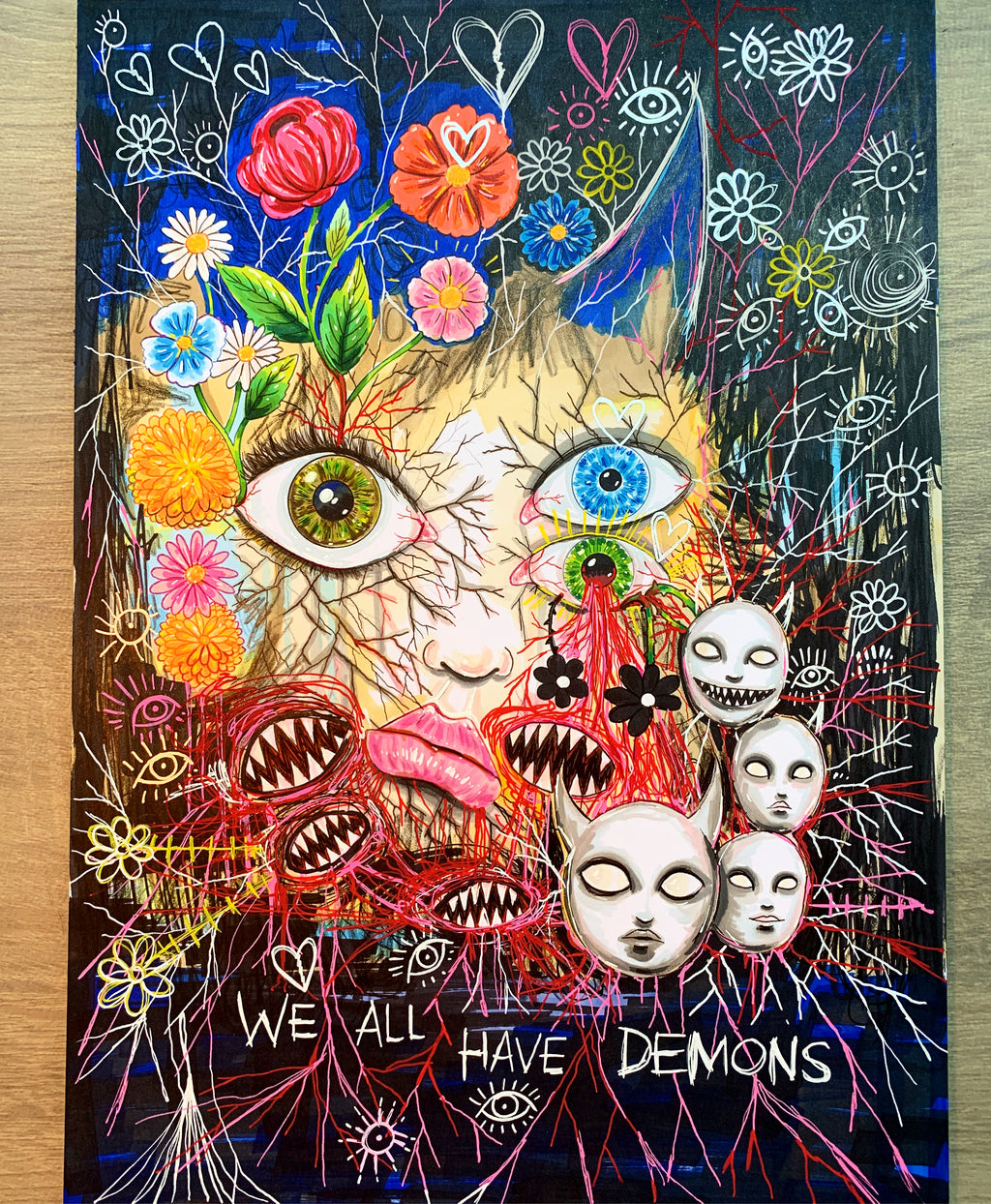 Original ‘We All Have Demons’ Mixed Media (A4)