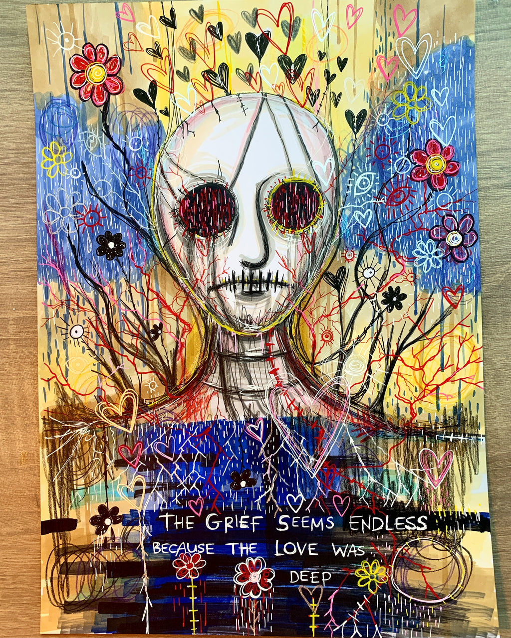 Original ‘The Grief Seems Endless Because The Love Was Deep’ Mixed Media (A4)