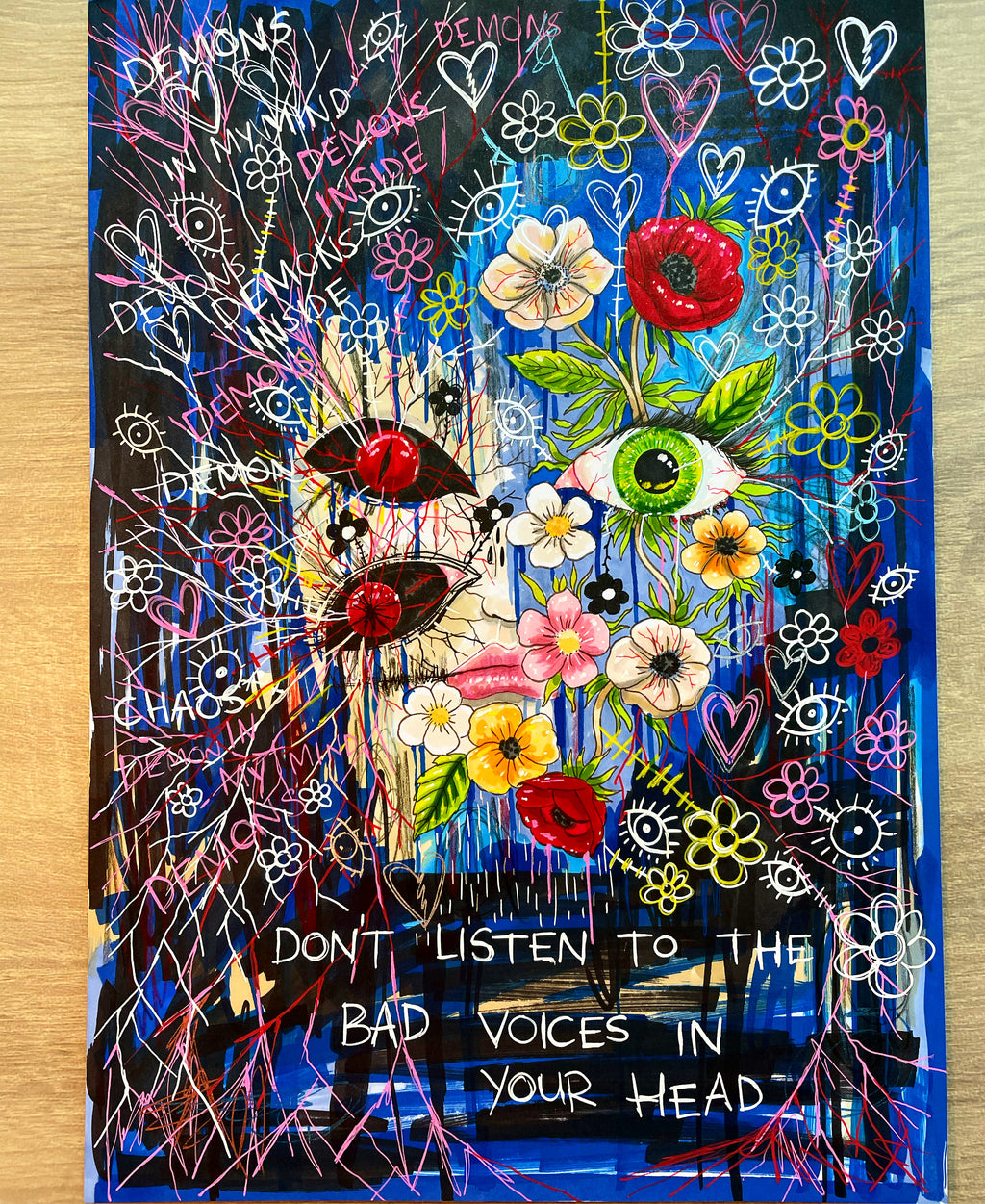 Original ‘Don’t Listen To The Bad Voices…’ Mixed Media (A4)