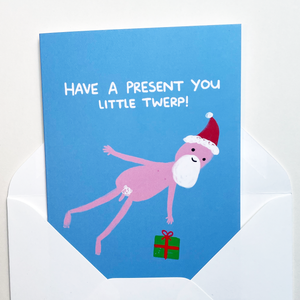 Flying Naked Santa Card